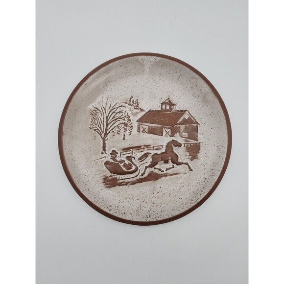 Goss Pottery Vermont Winter Scene Plate Horse Drawn Sleigh Farm County Side - Picture 3 of 12